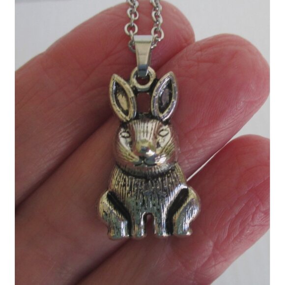Bunny Rabbit Pendant Necklace With 20" Stainless Chain Cute Animal Jewelry Gift - Picture 2 of 5